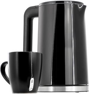 MegaChef 1.7 Liter Double Wall Stainless Steel Electric Tea Kettle in Black