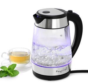 MegaChef 1.7 Liter Glass and Stainless Steel Electric Tea Kettle in Silver