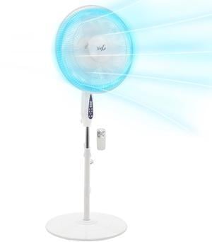 Vie Air 16 Inch 3 Speed Oscillating Stand Fan with Remote Control in White