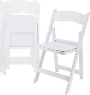Elama 4 Piece Plastic Folding Resin Chair in White with Removable Seat Pad