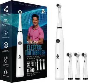 Pursonic Mario Lopez Rechargeable USB Electric Toothbrush with 3 Brush Heads in White