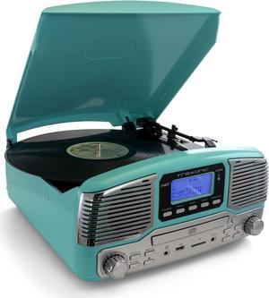 Refurbshied Trexonic Retro Wireless Bluetooth, Record and CD Player in Turquoise
