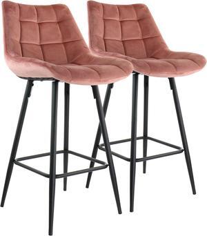 Elama 2 Piece Velvet Tufted Bar Chair in Pink with Metal Legs
