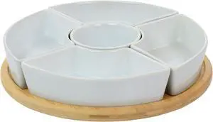 Gibson Elite Gracious Dining 6 Piece Tidbit Dish Set with Rotating Wood Base