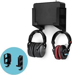 laptop wall mount and headphone hanger holder, adhesive & screw-in, 3" wide for modem, router, mesh, tv cable box, network switch & more, black by brainwavz