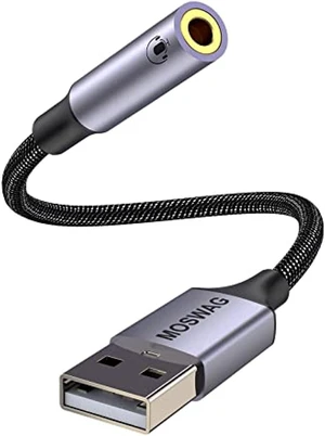 moswag usb to audio jack adapter 0.65feet/20cm,external sound card jack audio adapter with 3.5mm aux stereo converter compatible with headset,pc,laptop,linux,desktops,ps4 and more device moswag usb to audio jack adapter 0.65feet/20cm,external sound card jack audio adapter with 3.5mm aux stereo converter compatible with headset,pc,laptop,linux,desktops,ps4 and more device