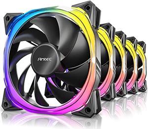 antec rgb fans, pc fans, 5v-3pin addressable rgb fans, 120mm fan with controller, motherboard sync with 5v-3pin, fusion series black 5 packs