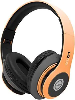 ijoy matte finish bluetooth headphones, wireless over-ear foldable headset with built-in microphone, fm, micro sd card slot (orange)