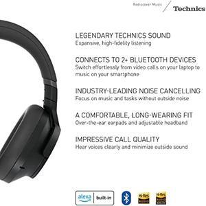 technics wireless noise cancelling headphones, high-fidelity bluetooth headphones with multi-point connectivity, impressive call quality, and comfort fit - eah-a800-k black