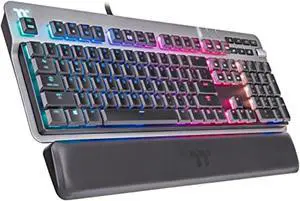 thermaltake argent k6 rgb low profile mechanical gaming keyboard cherry mx red, alumiunm top plate, multi-fucntion knob, wrist rest, gkb-kb6-lrsrus-01