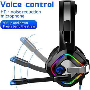 Obokidlyamor Gaming Headset for PS4 Xbox One PC PS4 Headset with Noise Canceling Microphone, Over-Ear Gaming Headphones with Surround Sound, Soft Earmuff & RGB Light