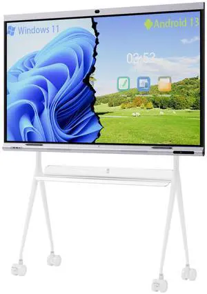 Tiburn INSPUR 65" Ultra 4K UHD Smart Board | Android 13 & Windows 11 Pro Dual OS, 8-Line Array Mic, Auto-Framing Webcam, Enterprise whiteboard for Office, Classroom, Conference Wall Mount Included