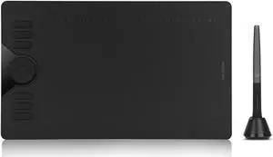 HUION HS610 10 x 6.25in middle size Graphics Drawing Pen Tablet  with Touch Ring and 12 Programmable Press Keys and 16 Programmable Soft Keys s ±60° Tilt,Compatible with Mac, PC or Android Mobile