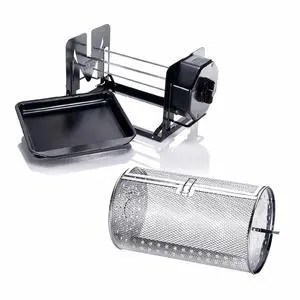 ROTO-Q 360 Basic Set + Basket Bundle (Black) | Universal Non-Electric, Cordless Rotisserie with Round Basket | Portable BBQ Rotisserie Kit for Grills, Ovens & Smokers