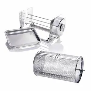 ROTO-Q 360 Basic Set + Basket Bundle (Stainless Steel) | Universal Non-Electric, Cordless Rotisserie with Round Basket | Portable BBQ Rotisserie Kit for Grills, Ovens & Smokers