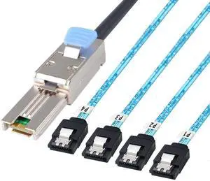 2PCS Mini SAS 26P SFF 8088 Male to 4 SATA 7Pin Female 1M 3.3FTCable with Latch,Mini SAS Host/Controller to 4 SATA Target/Backplane