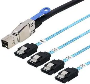 SFF-8644 to 4 Sata 7 Pin Cable, External Mini SAS HD SFF-8644 to 4 Port SATA Cable, Hard Disk Data Server Raid Cable 1 Meter 3.2 FT