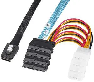 Internal Mini SAS SFF-8087 to (4) 29pin SFF-8482 connectors with SATA Power, 1M / 3.3FT