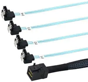 HD Mini SAS (SFF-8643 Host) - 4X SATA 90 Degree (Target) Cable, SFF-8643 to 4X SATA Cable, SFF-8643 for Controller, 4 Sata Connect to Hard Drive  1M , 3.3feet