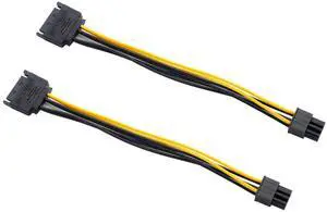 15Pin SATA to 6 Pin PCI-Express Video Card Power Adapter Cable, Cable Length 20cm/8inch, 2 Pack