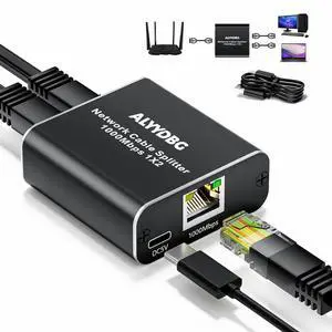 Ethernet Splitter 1 to 2, Vszerda 1000Mbps RJ45 Splitter with USB Power Cable, Gigabit LAN Splitter Using Cat5/5e/6/7/8 Cable for Computers Laptop, PC, TV, PS5, Xbox