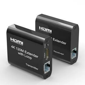 HDMI Extender 120m/395ft Over Single Cat 5E/6, 4K@60Hz UHD 1080P Full HD HDMI Ethernet Extender, Transmitter and Receiver, with Audio Out & Loop Out, Support HDCP 1.2, EDID