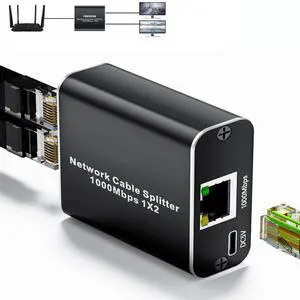 Vszerda Gigabit Ethernet Splitter 1 to 2, 1000Mbps Ethernet Cable Splitter, Rj45 Internet Splitter with USB Power Cable, LAN Splitter for Cat5/5e/6/7/8 Cable [2 Network Out at Once | Plug&Play]