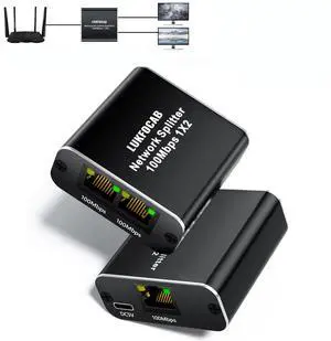 Ethernet Network Splitter, Vszerda 100Mbps RJ45 Ethernet Splitter Adapter 1 to 2 [2 Devices Simultaneous Networking], LAN Splitter with USB Power Cable, Ethernet Cable Splitter for Cat5/5E/6/7/8