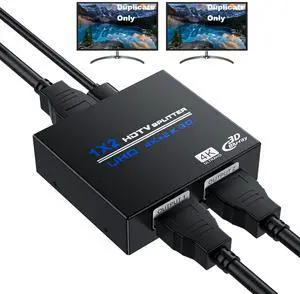 HDMI Splitter 1 in 2 Out 4K, 1x2 Powered HDMI Multi-Port Adapter for Dual Monitor, Support 4K UltraHD 3D HDR, Duplicate/Mirror Screens, Ideal for Xbox Ps5 Ps4 Ps3 Fire Stick Blu-Ray Player HDTV