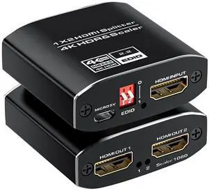 Vszerda 1x2 HDMI Splitter, HDR 4K@60Hz HDMI spliter 1 in 2 Out, Supports HDMI 2.0, HDCP 2.2, Mirror Screen Monitors Supports EDID Control for Xbox PS3/4/5 PC DVD Fire Stick Blu-Ray Player TV