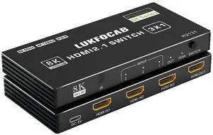 Vszerda HDMI 2.1 Switch 3 in 1 Out, 8K 60Hz, 4K 120Hz, HDCP 2.3, HDR10, CEC, Auto Switching, Compatible with PS5, Xbox Series X/S, NS, PC, DVD, HDTV