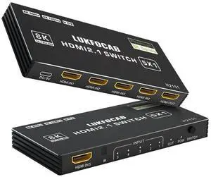 HDMI 2.1 Switch 5 in 1 Out 8K 60Hz, 5 Port HDMI Switcher Selector Box 5x1 with IR Remote, Support 4K@120Hz, 48Gbps, HDR 10+, HDCP 2.3, 3D, for PS5/4/3, Xbox Series X, NS, Laptop, PC