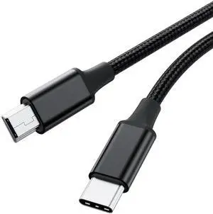 Vszerda 5FT USB-C to Mini USB Cable, Braided 1.5M Type-C to Mini-B 5-Pin Charging Cord, Supports OTG 480 Mbps for PC Hero 3+, Digital Camera, Ti-84 Plus, PS3 Controller, MP3/4, Dash Cam, etc