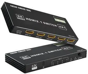 Vszerda 8K HDMI Switch 4 in 1 Out, 4 Ports HDMI 2.1 Switch Box with IR Remote Control, 48Gbps HDR10 HDCP2.3 DPCP Supported, Auto Switching, Compatible with PS5/4/3 Xbox NS HDTV Monitor