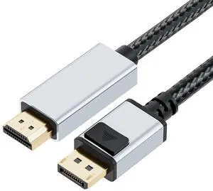 Vszerda 4K 60Hz DisplayPort to HDMI Cable Adapter, 1.65FT/0.5M Short DP 1.2 to HDMI 1.4 Male UHD Cord, Braided Uni-Directional Cord for D.ell, NVIDIA, AMD, L.enovo, HP, Monitor, Projector, Desktop