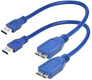 Micro USB 3.0 Cable, USB 3.0 Type A Male to Micro B Cord [2 Pack, 0.65ft], Short External Hard Drive Cable Compatible with Samsung Galaxy S5 N900 Note Pro WD Lacie Hitachi Seagate Camera-Bule