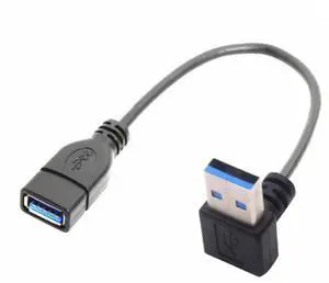 2PCS Short USB 3.0 Male to Female Extension Cable, Up and Down Angle 90 Degree USB Extender Adapter Cord for PC, Laptop, etc, 25CM, 10IN