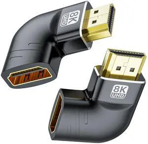 Vszerda 8K HDMI 2.1 Flat 90 Degree and 270 Degree Adapter 2-Pack, Right Angle HDMI Male to Female Cable Adapter Connector Extender, with 8K@60Hz, 4K@120Hz, HDR, eARC for HDTV Switch Laptop PS5 Xbox