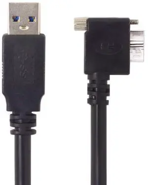 Vszerda Micro USB 3.0 Cable USB 3.0 Type A Male to Micro B Male 90 Degree Left Angled Cable with Mount Panel Screws 5.0M