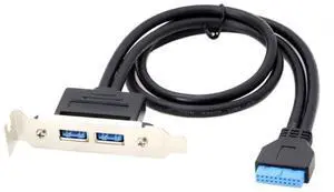 Vszerda USB 3.0 Front Panel Header 19/20Pin 1 Male to 2 USB 3.0 Female Chassis Back Panel Port Extension Cable 50cm with 80mm PCI-E Slot Bracket
