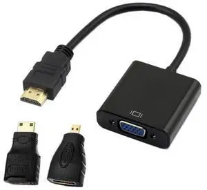 Vszerda HDMI to VGA Adapter, Gold-Plated HDMI Male to VGA Female Cable Adapter with Micro/Mini HDMI Converter for Computer, Desktop, Laptop, Monitor, Projector
