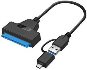 Vszerda SATA to USB Cable 2 in 1 USB 3.0/USB C to 2.5" SATA Hard Drive External Converter Adapter for SSD/HDD Data Transfer Support UASP