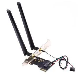 Vszerda PCI-E X1 to NGFF A+E/E-Key Wireless Network Card PCI Express Expansion Card Adapter with Dual Antenna for Wifi5 Wifi6 Wifi6E,Bluetooth 5.3(USB Port),Supports Windows 11/10