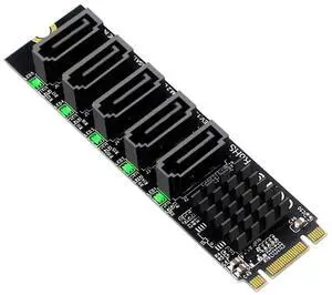 Vszerda 5 Ports M.2 to SATA Adapter, B+M Key NGFF 1 to 5 SATA 3.0 Port Expansion Card with JMB575 Chip/LED Indicator