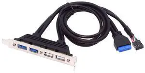 Vszerda USB Front Panel Header 9/10Pin & 19/20Pin to 2 USB 2.0 & 2 USB 3.0 Female Chassis Back Panel Port Extension Cable 0.5M with 12cm PCI-E Slot Bracket