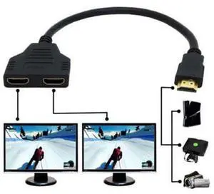 Vszerda HDMI 1 Male to 2 Female Y Splitter Switch Extension Adapter Cable for for PC HDTV Laptop 1080P