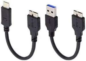 Vszerda 2 Pack USB 3.0/USB C Male to Micro B Male Cable for Portable Hard Disk 15cm