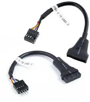 Vszerda 2 Pack USB 2.0 Front Panel Header 9/10Pin Male/Female to 19/20Pin Male/Female Mainboard Header Gender Changer Cable Adapter