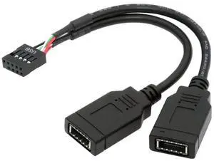 Vszerda USB 2.0 9Pin Male 1 to 2 USB 3.1 Type E Key-A Female Front Panel Socket to 9Pin Mainboard Header Extension Cable 0.49FT