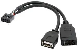 Vszerda USB 2.0 9Pin Male 1 to 2 USB 2.0/USB 3.1 Type E Key-A Female Front Panel Socket to 9Pin Mainboard Header Extension Cable 0.49FT